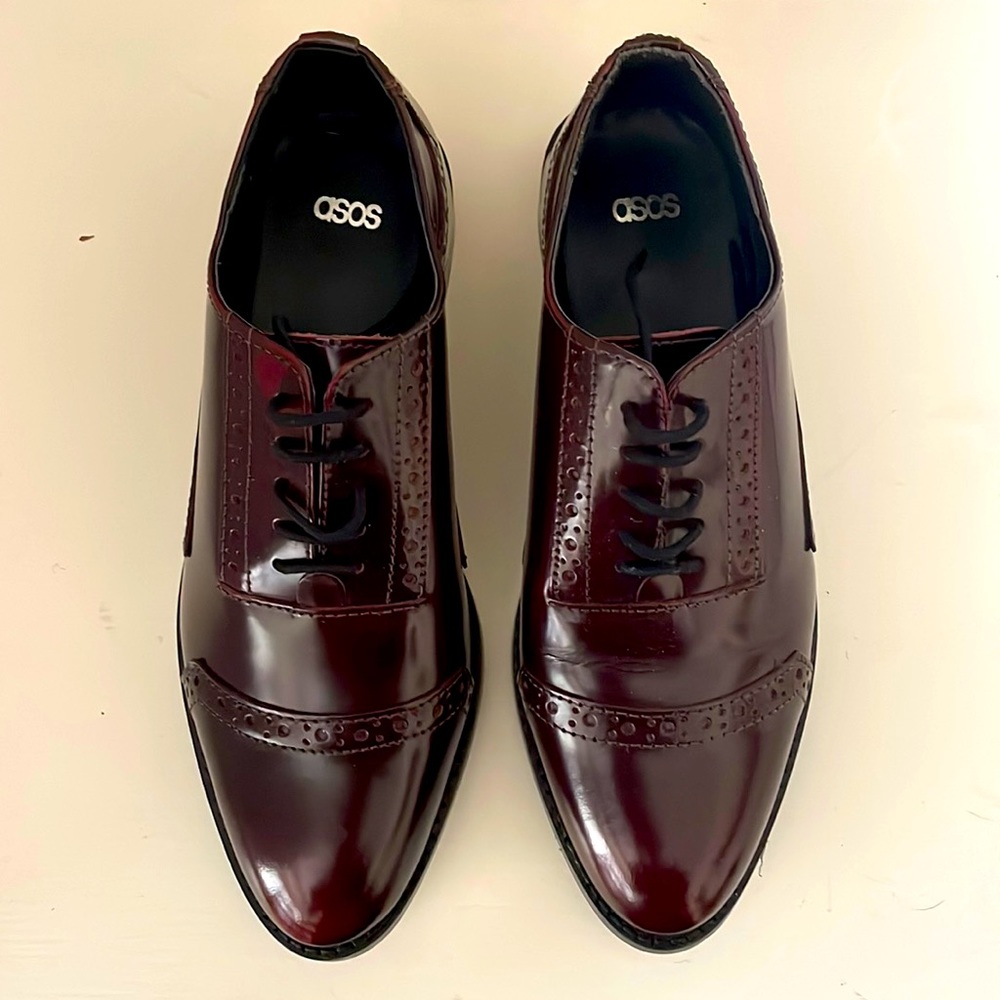 Asos leather brogue shoes (Oxford) in oxblood 8 8.5 6UK patent leather